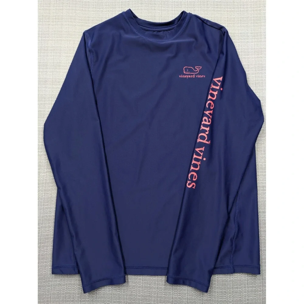 Vineyard Vines Rash Guard Kids 16 Blue Long Sleeve Swim Shirt Whale Logo